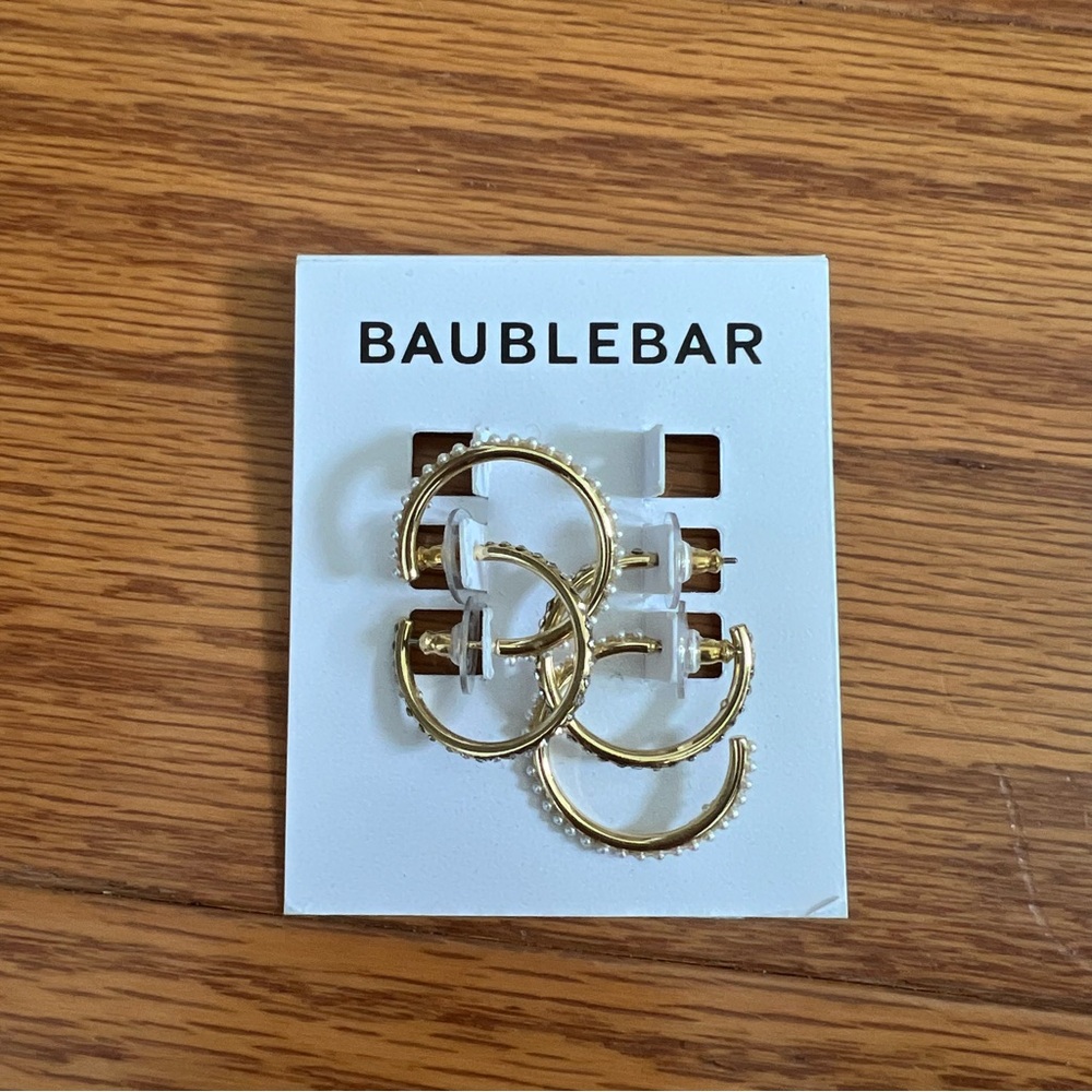 BaubleBar Gold Hoop Earrings 2 pairs light pearls brand new